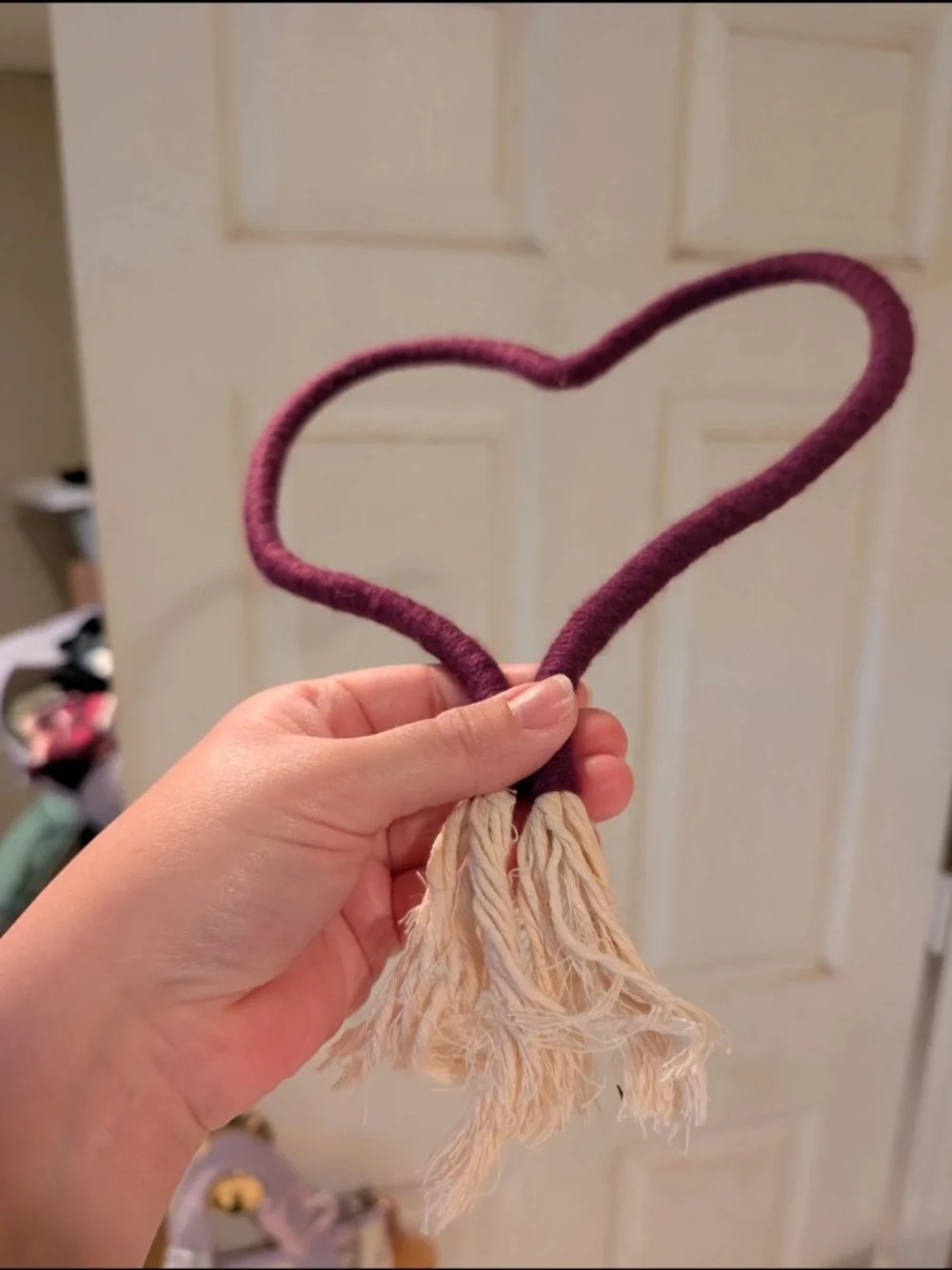 Heart-Shaped Wrapped Rope Wall Hanger in Plum